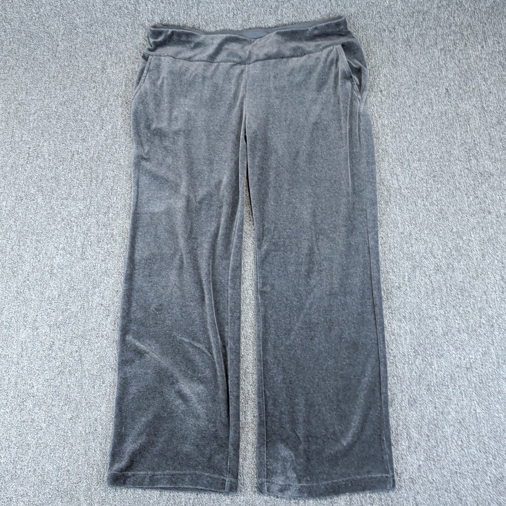 Soma Women Lounge Pants XL Gray Velour Cotton Blend Wide Leg Pajama Bottoms